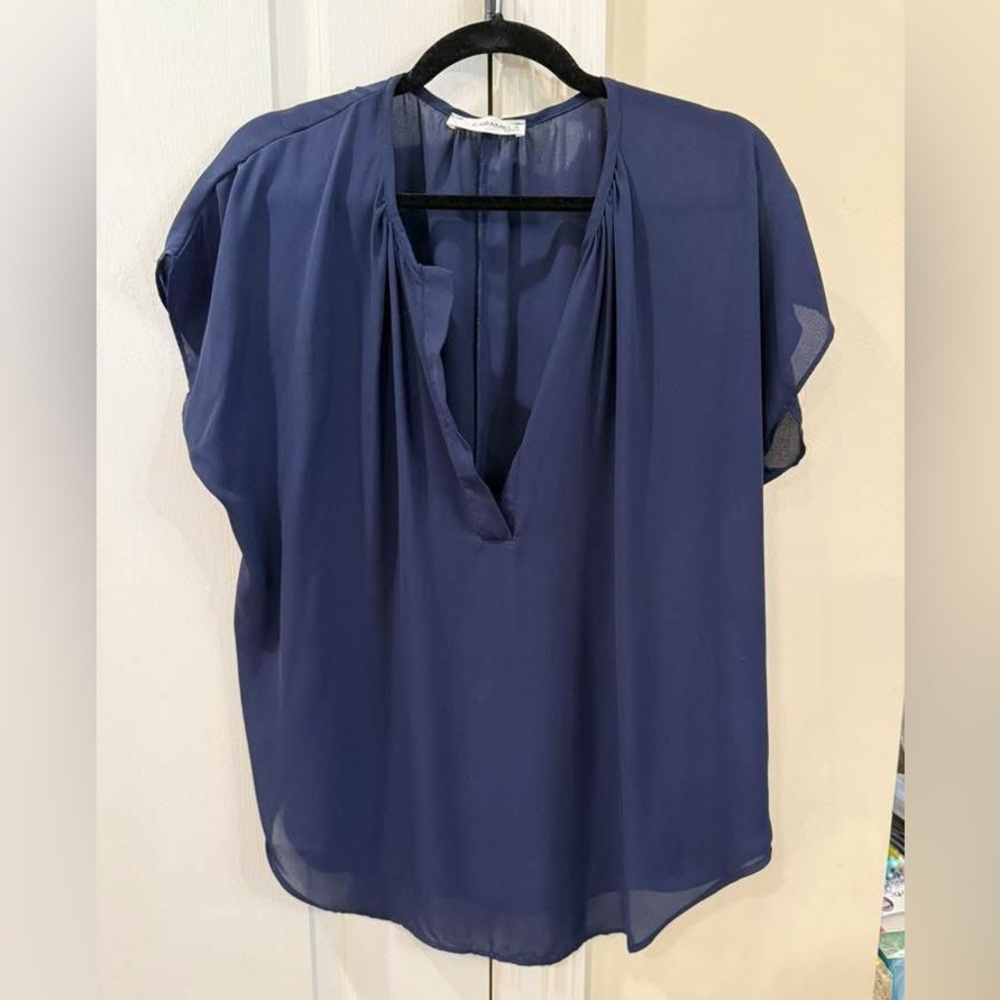 Elegant Blue V-Neck Blouse